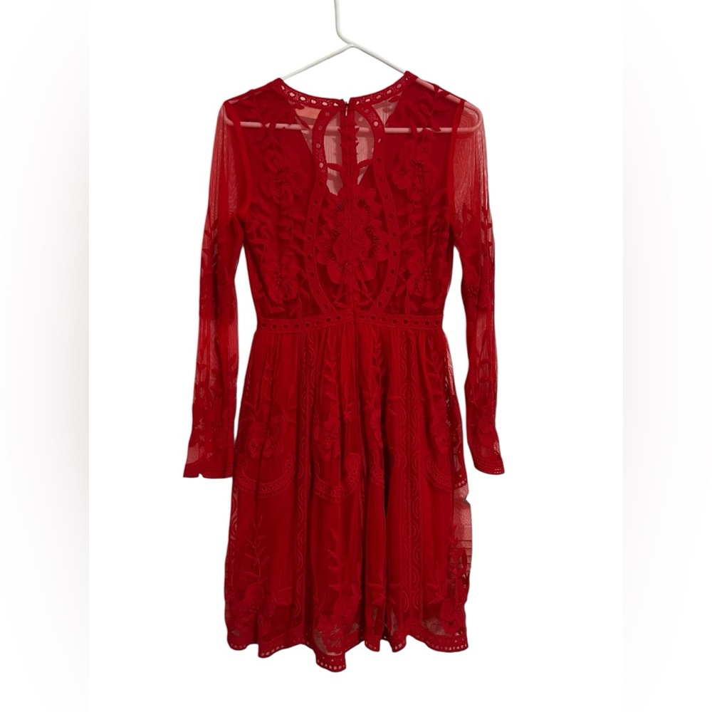 ALTAR’D STATE LAVESTA red lace sleek fit women’s dress above knee size SMALL EUC - Picture 5 of 14